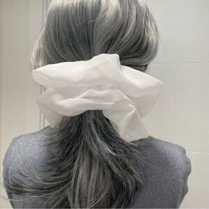 Poly Chiffon Hair Scrunchie. White. XL